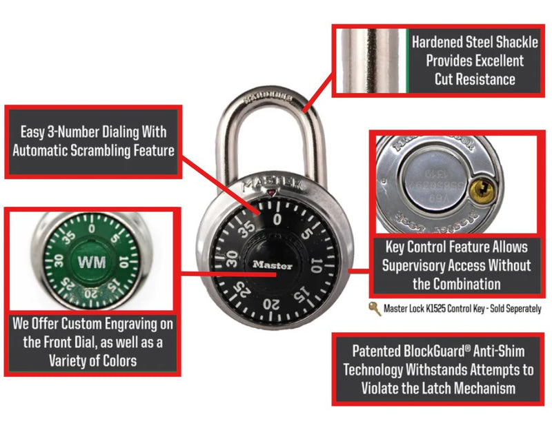 1525 COMBINATION PADLOCK WITH KEY CONTROL